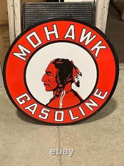 Mohawk Gasoline Large, Heavy Double Sided Porcelain Sign (24 Inch) Very Nice