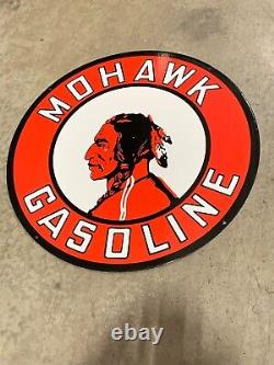 Mohawk Gasoline Large, Heavy Double Sided Porcelain Sign (24 Inch) Very Nice