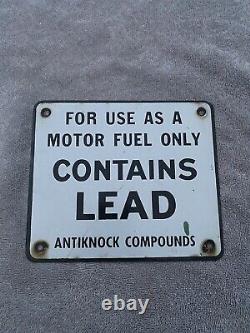 Moror Fuel Contains Lead Porcelain Metal Sign Antiknock Compounds Double Sided