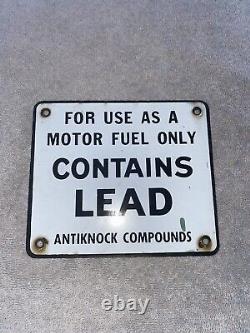 Moror Fuel Contains Lead Porcelain Metal Sign Antiknock Compounds Double Sided