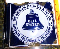 Mountain States Bell System sign original vintage porcelain double sided flange