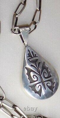 NATIVE AMERICAN STERLING DOUBLE SIDED PENDANT 36.8g SIGNED TRINIDAD LUCAS HOPI