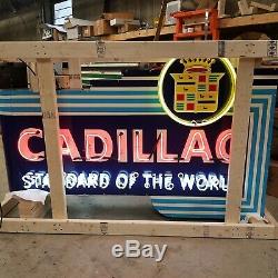 New Cadillac Double-Sided Painted Enamel Sign with Bullnose & Neon 72W x 48H