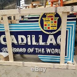 New Cadillac Double-Sided Painted Enamel Sign with Bullnose & Neon 72W x 48H