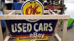 New OK USED CARS Double-Sided Painted Enamel Sign with Neon 58W x 40H