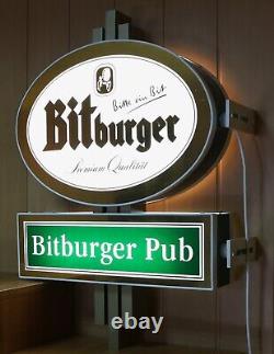 New! Rare Bitburger Beer Sign Double Sided Pub Light Side Mount