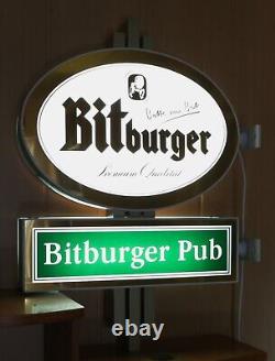 New! Rare Bitburger Beer Sign Double Sided Pub Light Side Mount
