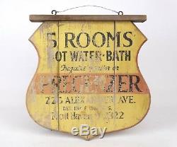 New York City Bronx Antique Trade Sign Double Sided, Hand Painted Shield ROOMS