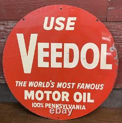 Nice Original Vtg Ca. 50s 60s Veedol Motor Oil Double Sided Metal 30 Gas Sign