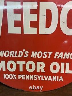 Nice Original Vtg Ca. 50s 60s Veedol Motor Oil Double Sided Metal 30 Gas Sign