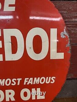 Nice Original Vtg Ca. 50s 60s Veedol Motor Oil Double Sided Metal 30 Gas Sign