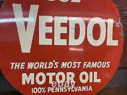 Nice Original Vtg Ca. 50s 60s Veedol Motor Oil Double Sided Metal 30 Gas Sign