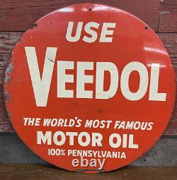 Nice Original Vtg Ca. 50s 60s Veedol Motor Oil Double Sided Metal 30 Gas Sign