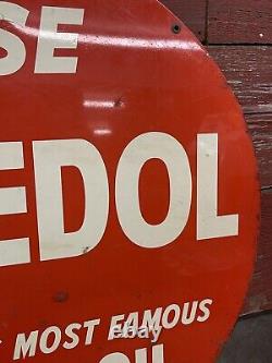 Nice Original Vtg Ca. 50s 60s Veedol Motor Oil Double Sided Metal 30 Gas Sign