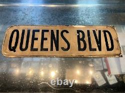 Ny Queens Blvd Nyc Original Porcelain Sign Double Sided Cool Piece