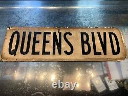 Ny Queens Blvd Nyc Original Porcelain Sign Double Sided Cool Piece