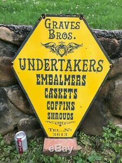 OLD GRAVES BROS. UNDERTAKERS LARGE DOUBLE SIDED PORCELAIN SIGN (28x 22) NICE