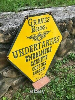 OLD GRAVES BROS. UNDERTAKERS LARGE DOUBLE SIDED PORCELAIN SIGN (28x 22) NICE