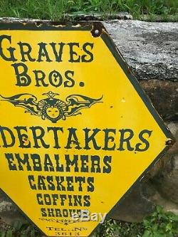 OLD GRAVES BROS. UNDERTAKERS LARGE DOUBLE SIDED PORCELAIN SIGN (28x 22) NICE
