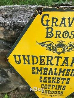 OLD GRAVES BROS. UNDERTAKERS LARGE DOUBLE SIDED PORCELAIN SIGN (28x 22) NICE