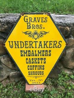 OLD GRAVES BROS. UNDERTAKERS LARGE DOUBLE SIDED PORCELAIN SIGN (28x 22) NICE