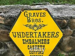 OLD GRAVES BROS. UNDERTAKERS LARGE DOUBLE SIDED PORCELAIN SIGN (28x 22) NICE