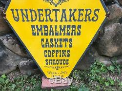 OLD GRAVES BROS. UNDERTAKERS LARGE DOUBLE SIDED PORCELAIN SIGN (28x 22) NICE