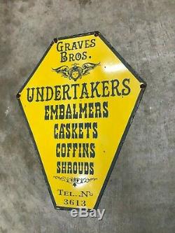 OLD GRAVES BROS. UNDERTAKERS LARGE DOUBLE SIDED PORCELAIN SIGN (28x 22) NICE