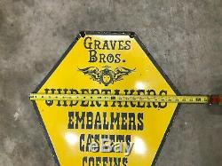 OLD GRAVES BROS. UNDERTAKERS LARGE DOUBLE SIDED PORCELAIN SIGN (28x 22) NICE