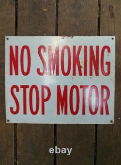 OLD NO SMOKING STOP MOTORS PORCELAIN DOUBLE SIDED GAS STATION SIGN VTG Enamel