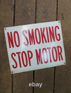 OLD NO SMOKING STOP MOTORS PORCELAIN DOUBLE SIDED GAS STATION SIGN VTG Enamel