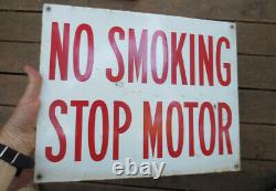 OLD NO SMOKING STOP MOTORS PORCELAIN DOUBLE SIDED GAS STATION SIGN VTG Enamel