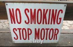 OLD NO SMOKING STOP MOTORS PORCELAIN DOUBLE SIDED GAS STATION SIGN VTG Enamel