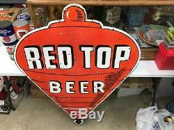 OLD RED TOP BEER LARGE, HEAVY DOUBLE SIDED PORCELAIN SIGN (48x 32), NICE SIG