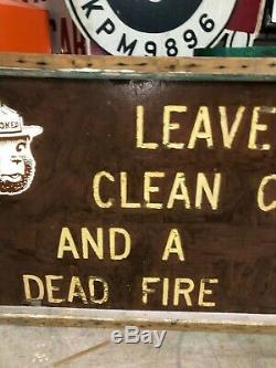 OLD Vintage SMOKEY THE BEAR Clean Camp Dead Fire WOOD SIGN Double Sided PATINA