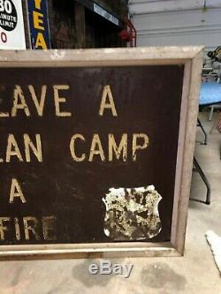 OLD Vintage SMOKEY THE BEAR Clean Camp Dead Fire WOOD SIGN Double Sided PATINA