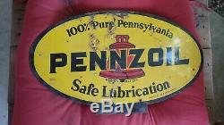 ORIGINAL 1930's 1940's PENNZOIL DOUBLE SIDED LUBESTER SIGN. LOOK