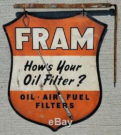 ORIGINAL 1930s-40s FRAM OIL AIR FUEL FILTERS DOUBLE SIDED GAS STATION SIGN