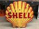 Original Antique Shell Gas Oil Tiger Stripe Double Sided Porcelain Sign 48 Rare