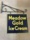 Original''meadow Gold'' Double Sided 18x17 Inch Porcelain Sign With Bracket