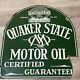 Original Quaker State Motor Oil Tombstone Porcelain Dealer Sign Double Sided