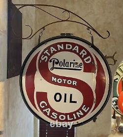 ORIGINAL STANDARD MOTOR OIL DOUBLE-SIDED 30 INCH PORCELAIN SIGN With BRACKET