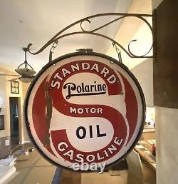 ORIGINAL STANDARD MOTOR OIL DOUBLE-SIDED 30 INCH PORCELAIN SIGN With BRACKET