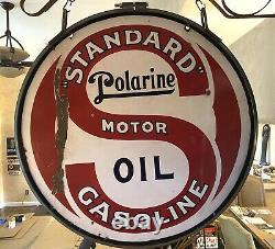 ORIGINAL STANDARD MOTOR OIL DOUBLE-SIDED 30 INCH PORCELAIN SIGN With BRACKET