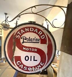 ORIGINAL STANDARD MOTOR OIL DOUBLE-SIDED 30 INCH PORCELAIN SIGN With BRACKET