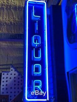 ORIGINAL Vintage LIQUOR Sign DOUBLE SIDED Vertical NEON Bar Pub MANCAVE Gas Oil