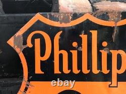 ORIGINAL Vintage PHILLIPS 66 Double Sided PORCELAIN FLAT TOP Sign Gas Oil OLD