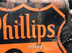 ORIGINAL Vintage PHILLIPS 66 Double Sided PORCELAIN FLAT TOP Sign Gas Oil OLD