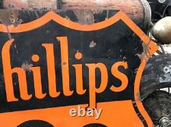 ORIGINAL Vintage PHILLIPS 66 Double Sided PORCELAIN FLAT TOP Sign Gas Oil OLD