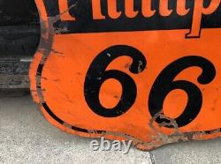 ORIGINAL Vintage PHILLIPS 66 Double Sided PORCELAIN FLAT TOP Sign Gas Oil OLD